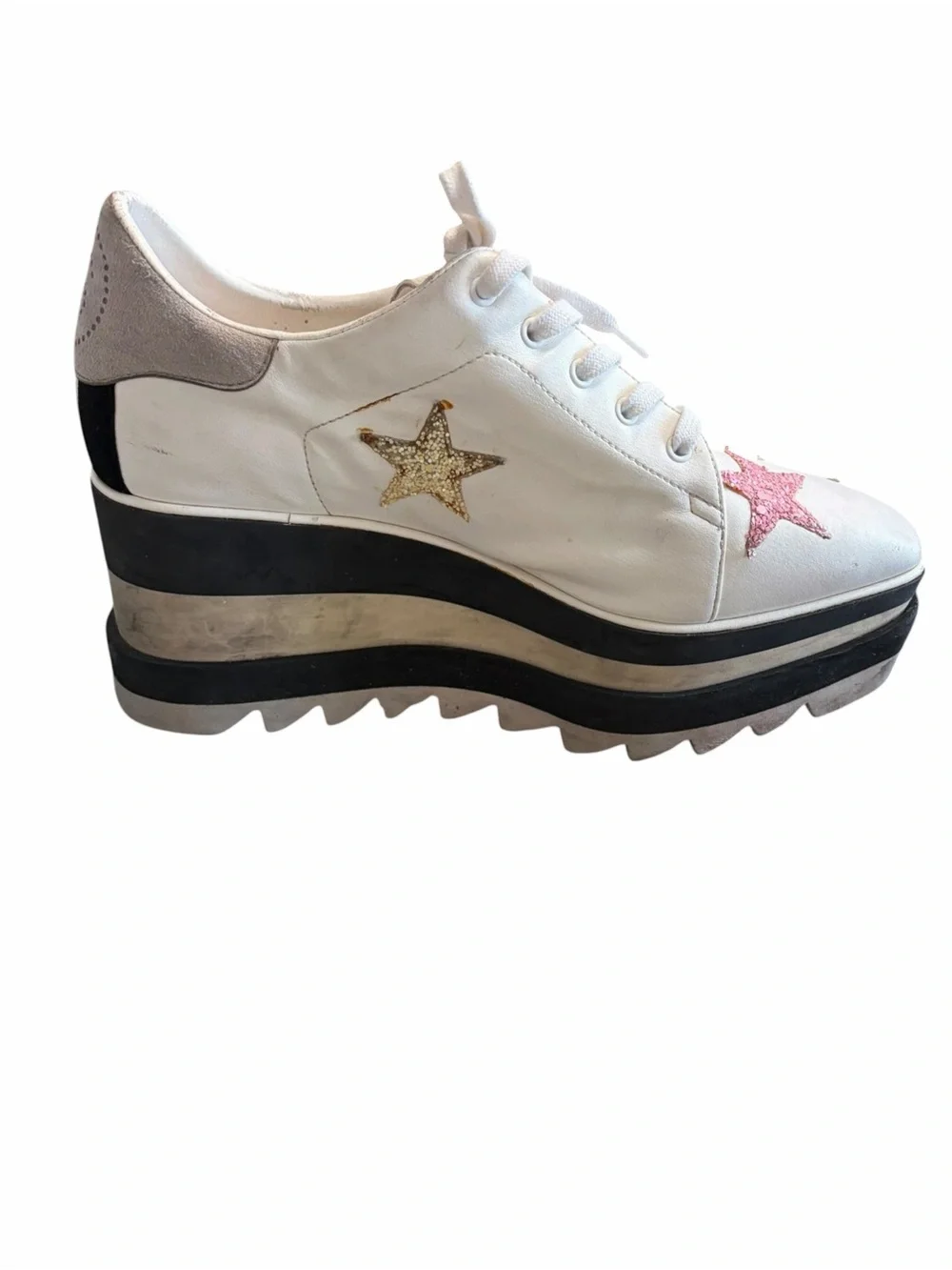 Stella Mcartney women’s White Star-Accent Platform Sneakers - Pink & Gold Stars